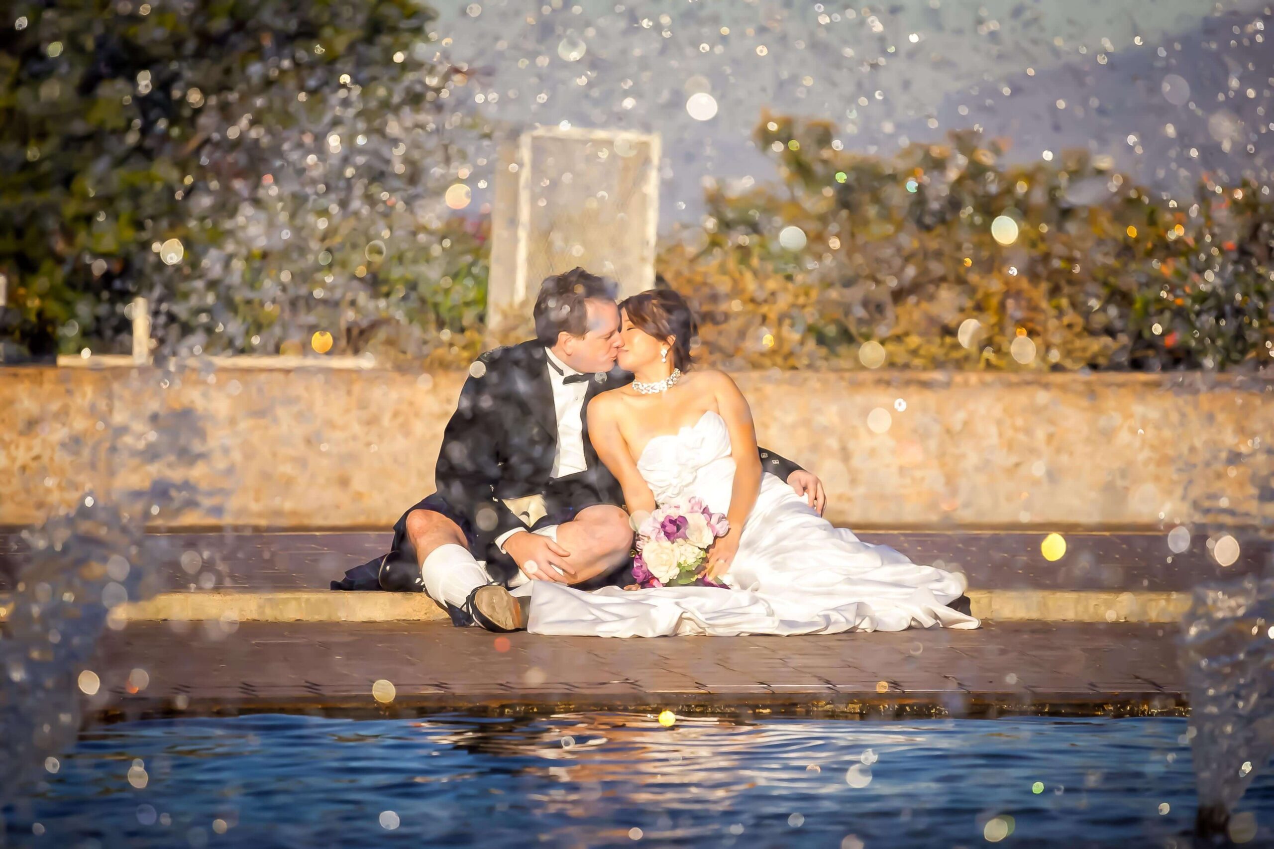 Couple kissing near lake